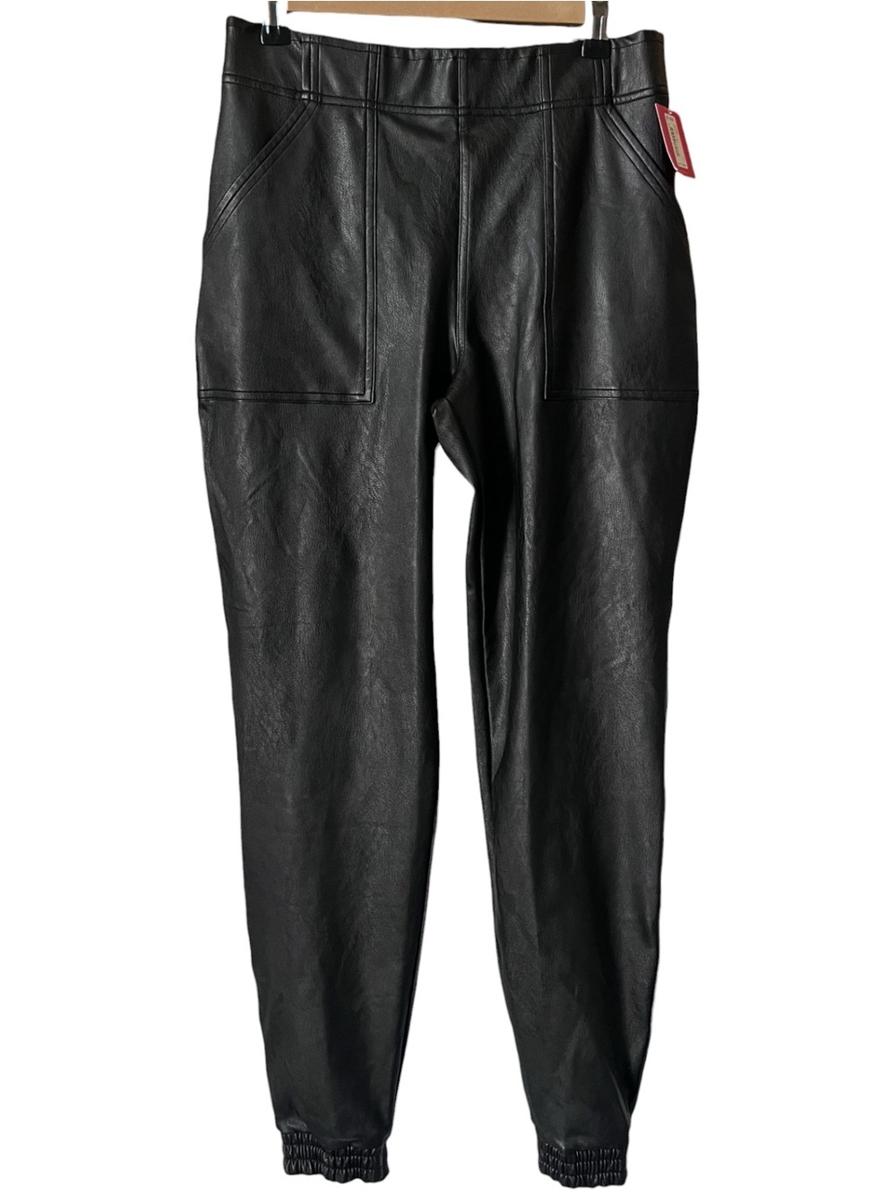 SPANX Black Faux Leather Like Jogger Size Medium Casual High Rise Pants NWT